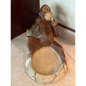 Vintage Unique Lazy Monkey Figurine Bowl With Banana Snack Art